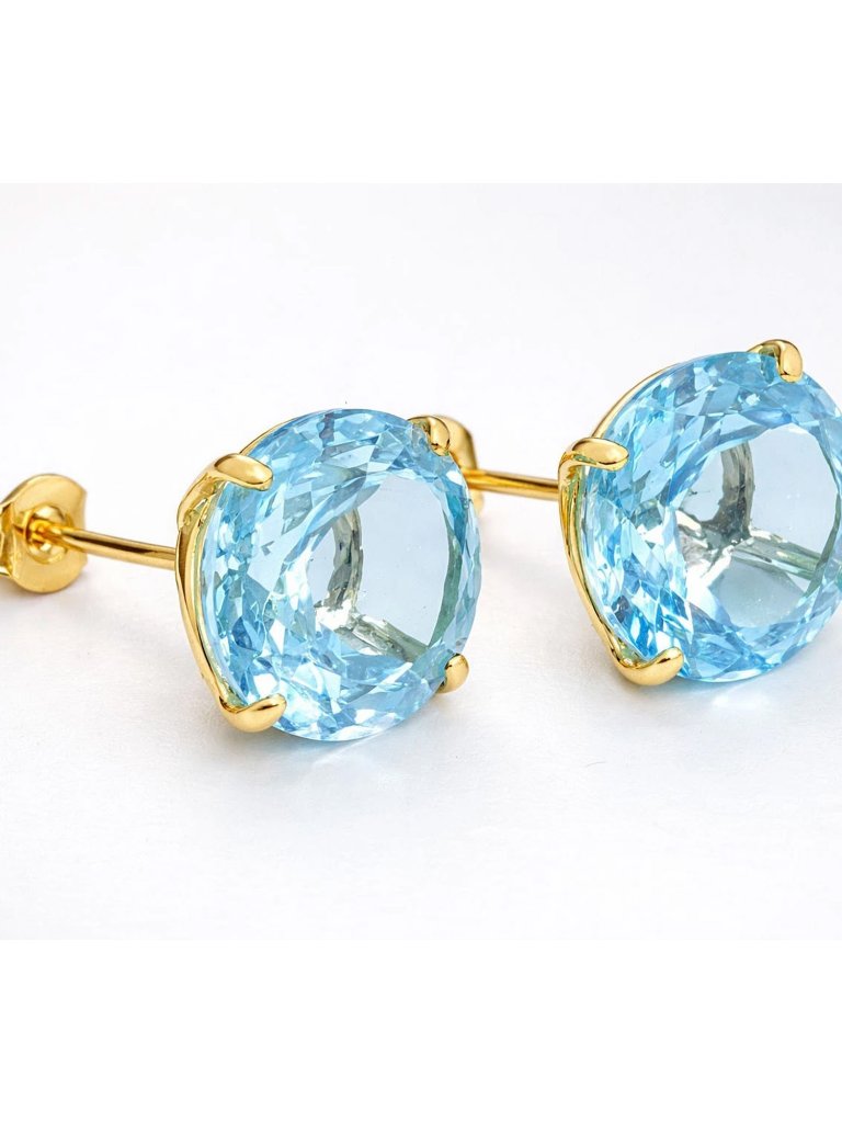 Genuine 8.78 Cts Aquamarine Studs Earrings 14k Gold